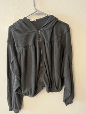 Aerie Women's Oversized Cropped Full Zip Hoodie Gray Size Medium Gathered