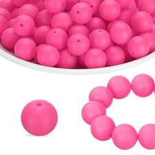 65Pcs Silicone Beads 15mm Round Rubber Focal Beads Bulk, Rose Red