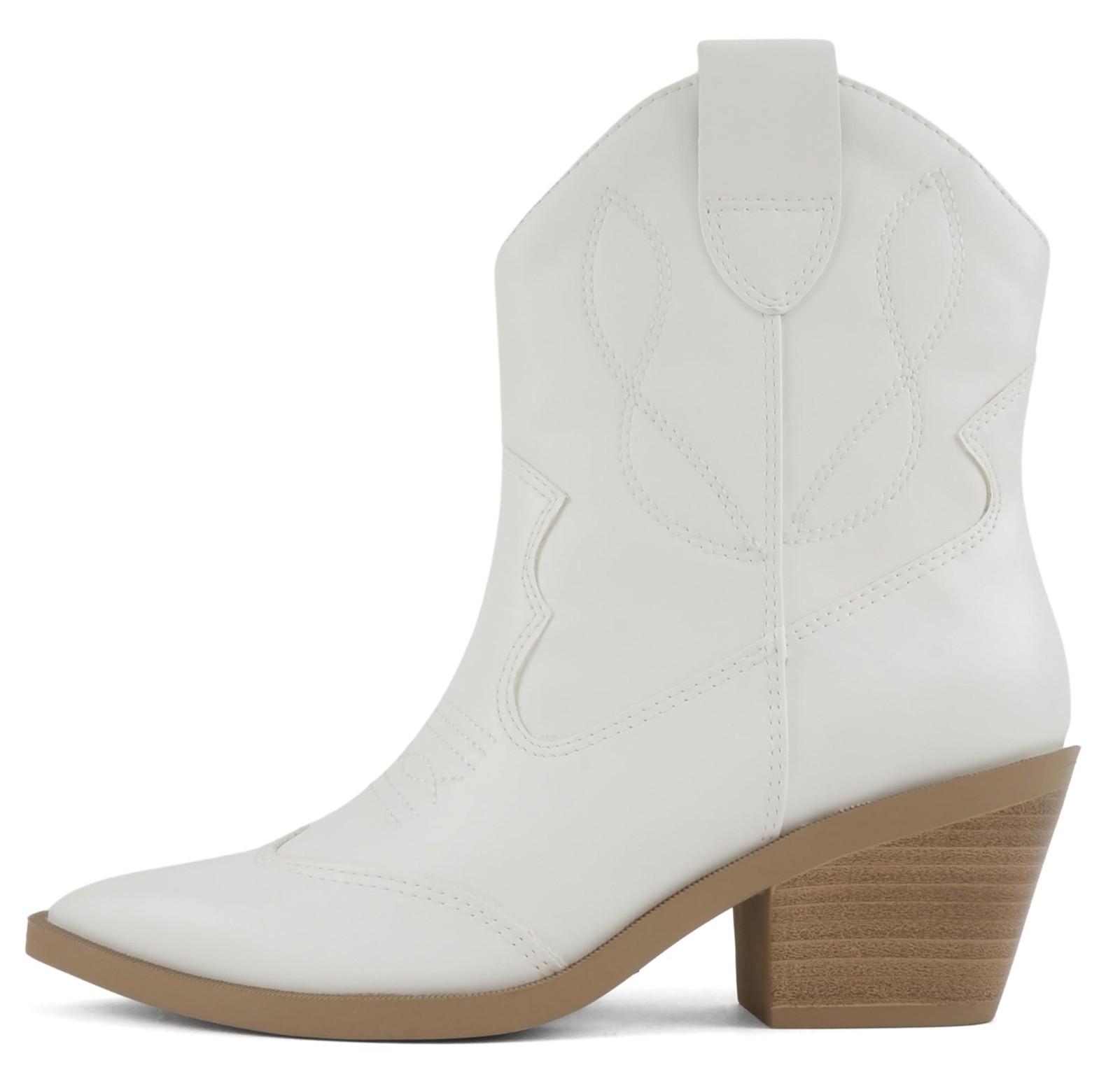 Soda Women Ankle Boots Western Cowboy Block Heel Stitched Booties INCITY-S White image 2