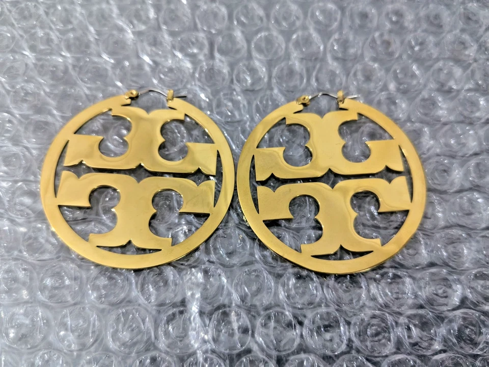 Новый TORY BURCH большой округлости логотип яркие золотые серьги - Изображение 2 из 4