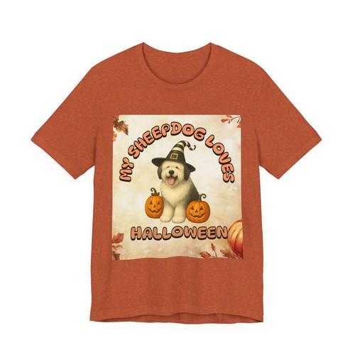 Old English Sheepdog Dog Halloween T-Shirt Pet Breed Fall Autumn Gift Pumpkins - Picture 40 of 46