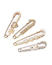 4 Pieces Women Brooch Pins Sweater Shawl Clips Faux Crystal Pearl Brooches 652