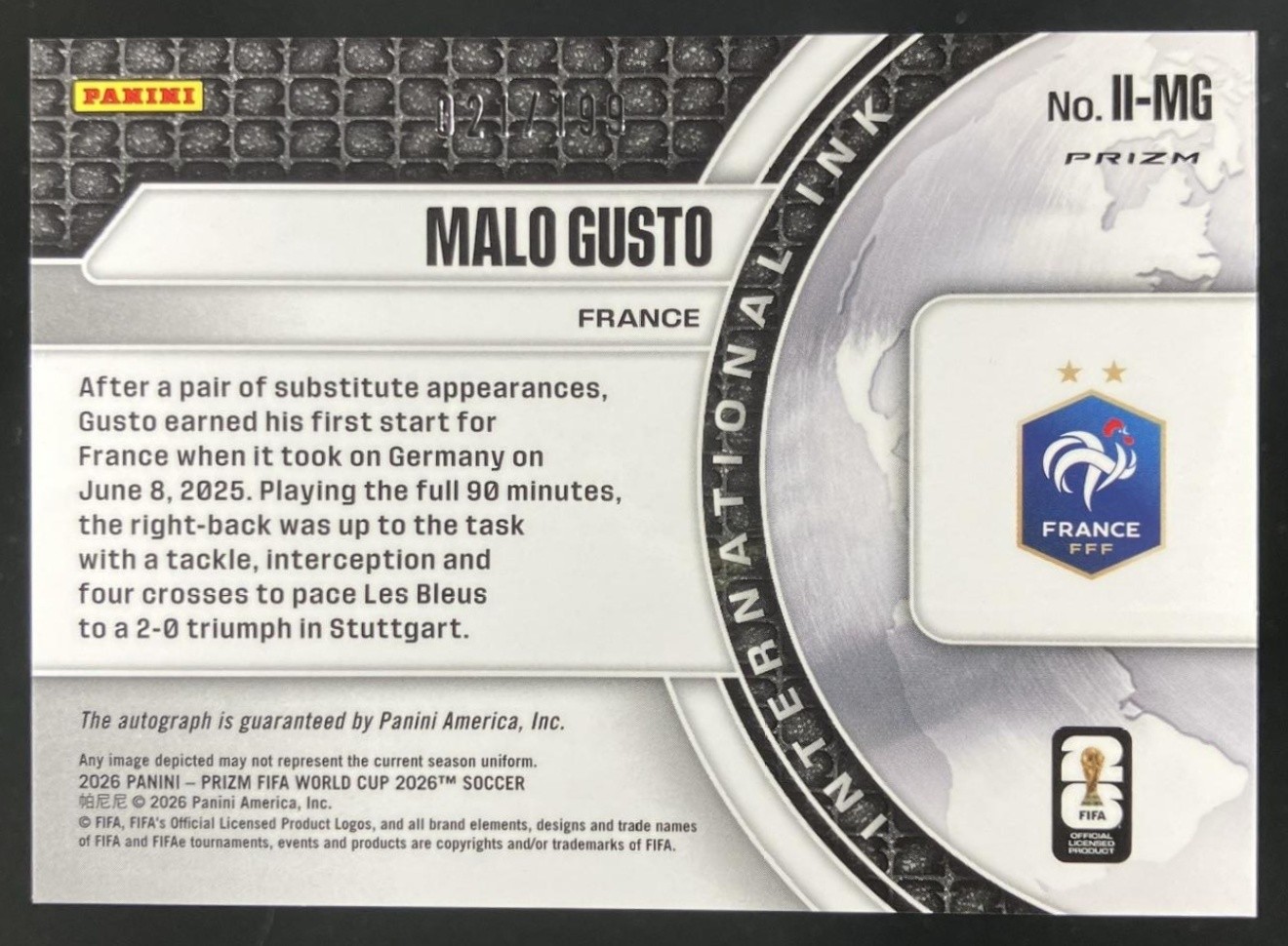 2026 Prizm World Cup Malo Gusto International Ink Silver /199 Auto view 2