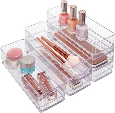 SimpleSort 6-Piece Stackable Clear Drawer Organizer Set | 9'' x 3'' x 2'' Rectangle
