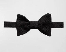 Men's Bespoke Textured Pre-Tied Bow Tie, Black , One Size