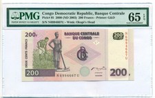 Congo Democratic Republic 2003 200 Francs Bank Note Gem Unc 65 EPQ PMG