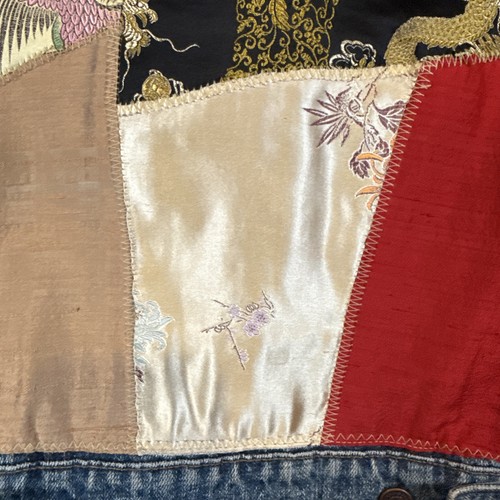 Vtg Gap Womens Jean Jacket Asian Embroidered Silk Cotton Denim Size S Patchwork - Picture 9 of 17