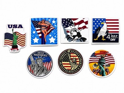 4th of July Patriotic Stickers Set 7 USA Flag Decals 2in Free Ship