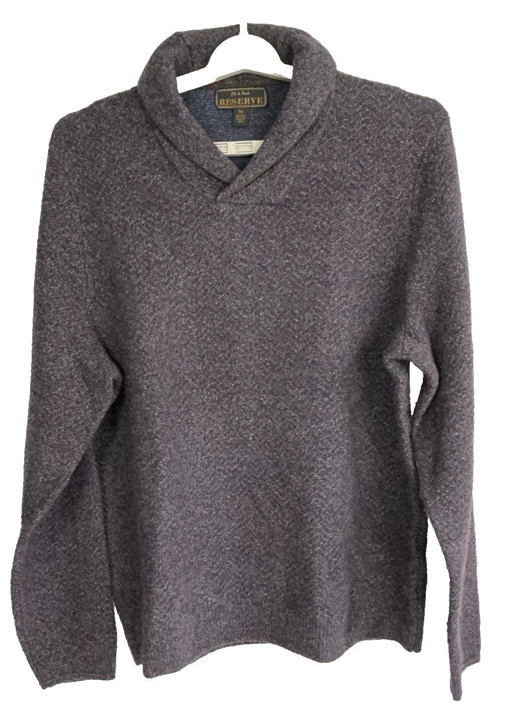 Jos A Bank Reserve Sweater Mens XL Blue Gray Wool Shawl Neck Pullover
Opens in a new window or tab