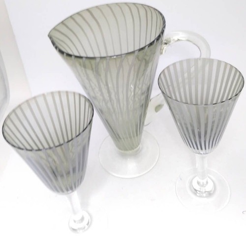 Pier 1 Imports Art Glass Smoked Filigrana Pitcher And Water Goblets Set - Picture 2 of 4