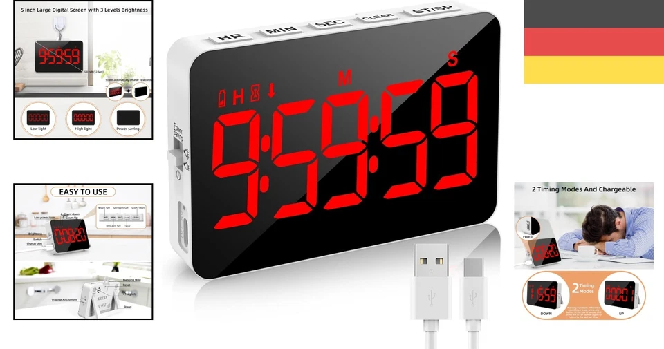 digitaler küchentimer led display count up down timer rot - Bild 2 von 4