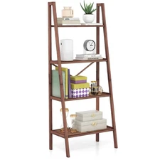 4-Tier Bamboo Ladder Bookshelf 58'' Display Shelf Storage Rack Plant Flower
