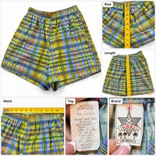 Vintage H.W.B.L. Los Angeles Plaid Shorts Blue Green Orange Medium Made in USA