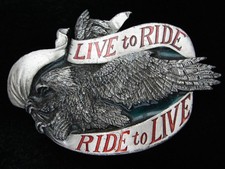 QA15140 VINTAGE 1981  LIVE TO RIDE RIDE TO LIVE  MOTORCYCLE MOTTO BELT BUCKLE