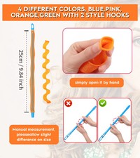 30 Pcs Heatless Hair Curlers Wave Curls Styling Kit With 2 Pcs Styling Hooks, No