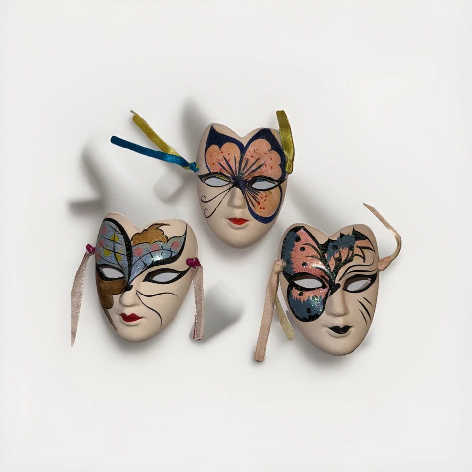 6 Venetian Ceramic Wall Mask Mardi Gras Masquerade Style. Lot Of 6 Mask VTG Rare - Image 3 of 4