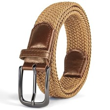 Men's Stretch Belt - Woven Braided Web Belt for Golf, Medium 32-34" 01 Khaki