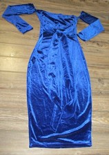 Fashion Nova Dress Sz XS Blue Velvet Off Shoulder Long Sleeve Bodycon Glam Club