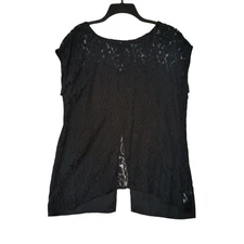 Signature Studio Black Lace Front Top Split Back Women's Size XL