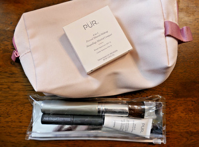 PUR Makeup Set: Primer, Mascara, Pressed Powder- GM, Brush, Cosmetic Bag - 