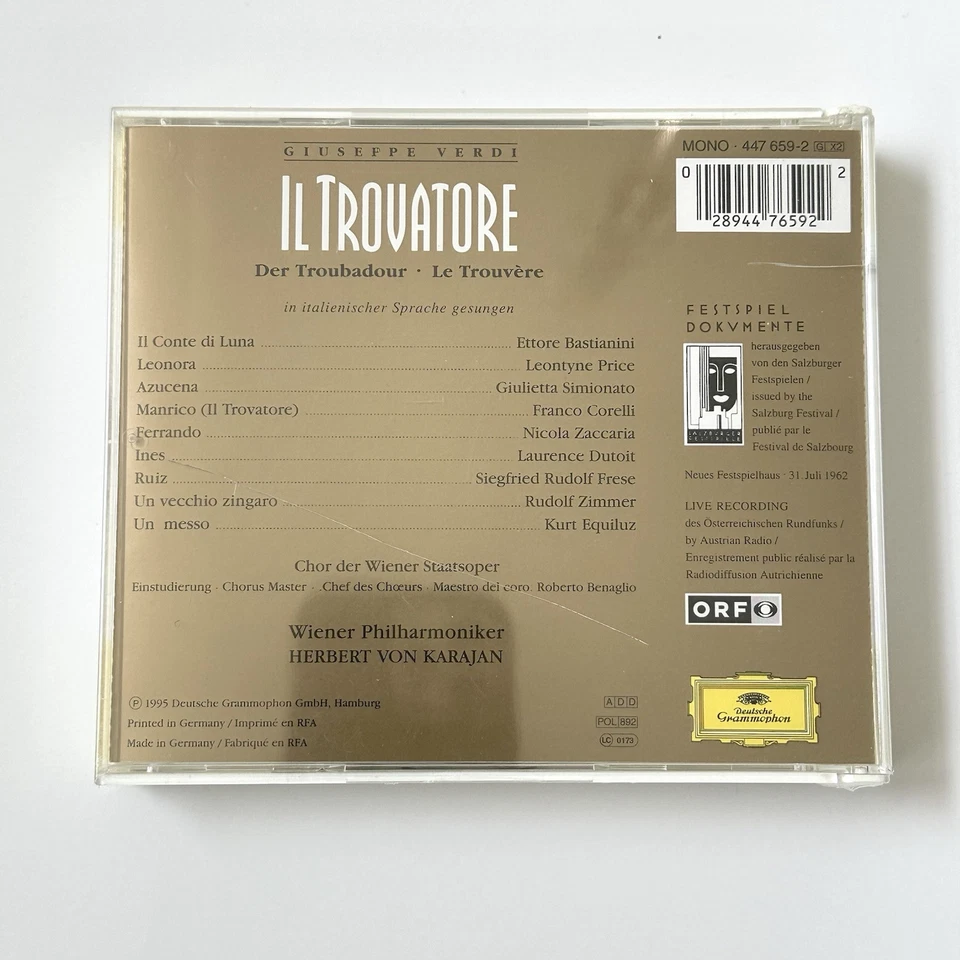 Verdi IL TROVATORE Karajan Corelli Price Simionato [DG 2 CD Box Set] SEALED RARE - Image 2 of 4