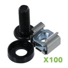 M6 Cage Nuts & Screws for Server Shelves Cabinets - 100 Pk Rack Mount