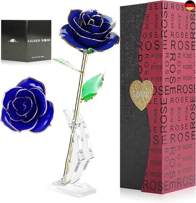 24K Gold Rose, Ewige Vergoldete Konservierte Rose Mit Stand Und Geschenkbox -