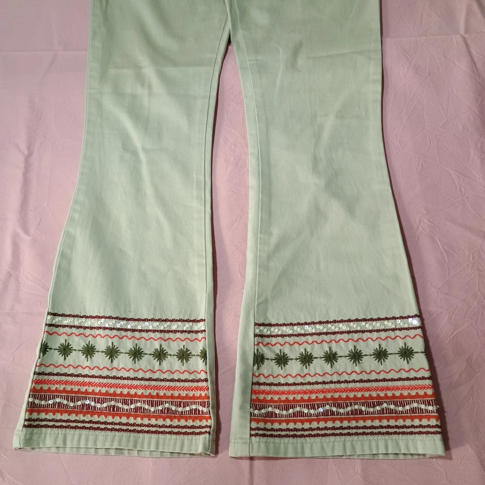 Limited Too Girl 14 Fun Flared Pants Beige 5-Pocket Beads Embroidery Embellished - Image 2 of 4