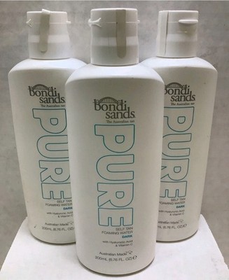 Bondi Sands Pure Self Tan Foaming Water, DARK, Hyaluronic Acid/Vitamin C, 3 Pack