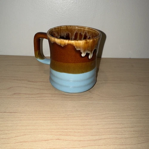 Vtg Brown Stoneware Pottery Drip Glaze Coffee Mug Cup 12oz Mid Century Taiwan