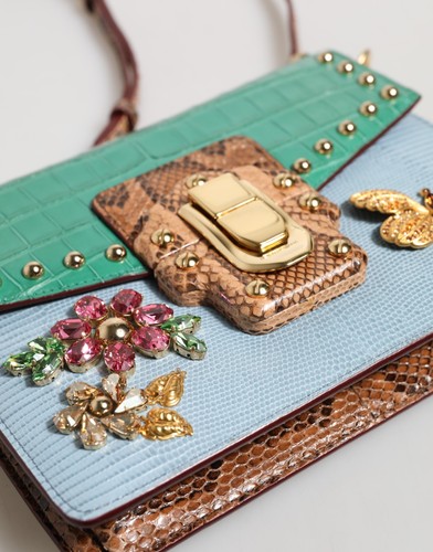 Bolso Dolce & Gabbana Azul Verde Lucia Embellecido Bandolera Mujeres 8050usd - Imagen 8 de 12