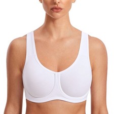 SYROKAN Women's Max Control Underwire Sports Bra High Impact Plus 40D, White