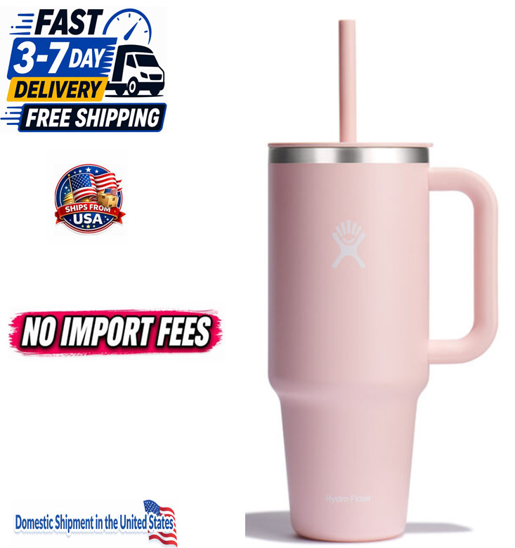 HYDRO FLASK 40oz All Around Travel Pink Tumbler Stainless Steel w straw, Lid