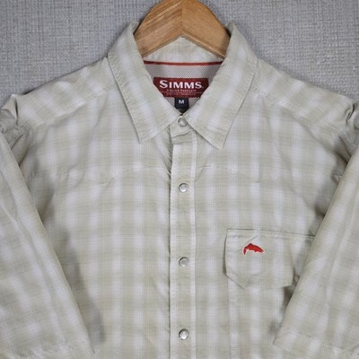 SIMMS Mens Medium Mesh Vented Pearl Snap Western Guide Shirt Performance Khaki
