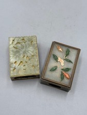 Pair of Antique Chinese Jade & Inlaid Stone Matchbox Covers Qing/Republic Period