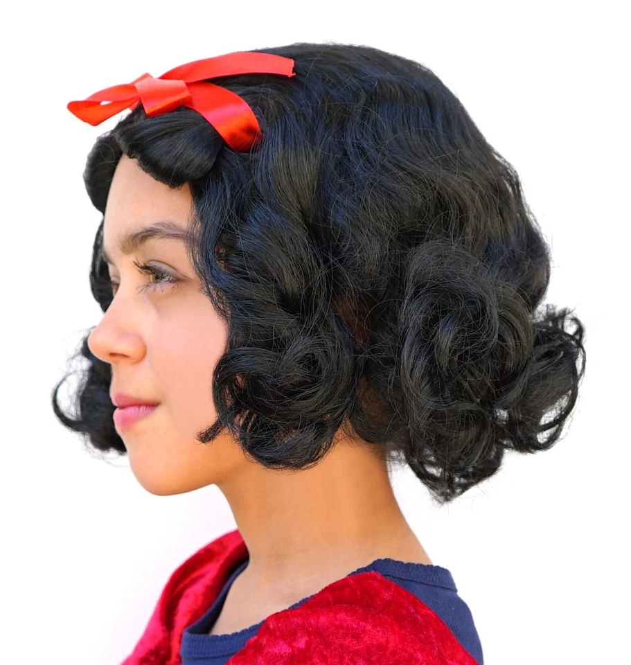 Peluca Princesa Fairest Niño Negra Corta Rizada Cinta Roja Niñas Niños Nieve Foto 3 de 4