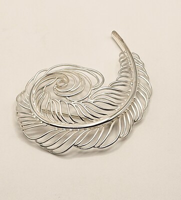 Deii sterling silver modernist whispy feather brooch pin