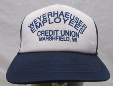 Vintage Weyerhaeuser Employees Credit Union Marshfield Wis Mesh Snapback Hat NOS