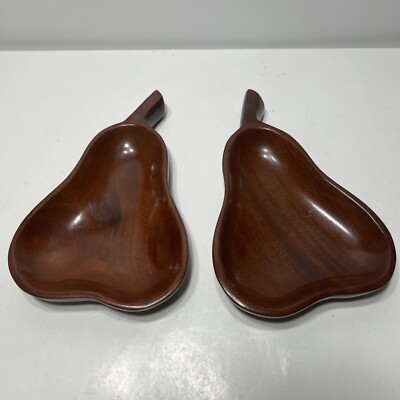 Pair of 2 Pear Shaped Wood Bowl made in Haiti Chip Trinket Serving small Dish 8 