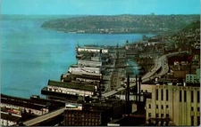 Postcard, Harbor, Freeway, Seattle, Washington, Puget Sound, Aerial View, 1953