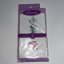 Axxents Ladies Embroidered Handkerchiefs Set Of 2 100 Cotton New In Package