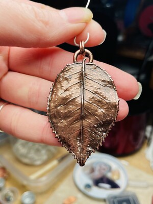 REAL ROSE LEAF pendant Handmade Copper Rose Leaf artisan leaf jewelry spring