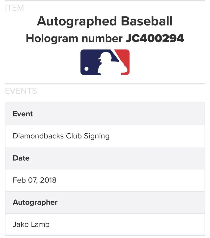 Jake Lamb Arizona All- Star Diamondbacks Signed Autographed Baseball MLB COA - Image 3 of 4