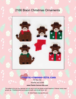 Bison/Buffalo Christmas Ornaments- Plastic Canvas Pattern or Kit