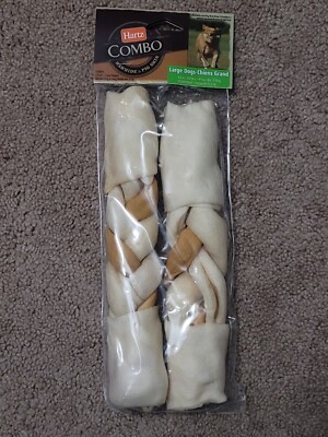 1 Package of 2 Hartz Combo Rawhide Pig Skin Chew 10'' Bones 8.4oz Large Dog F/S