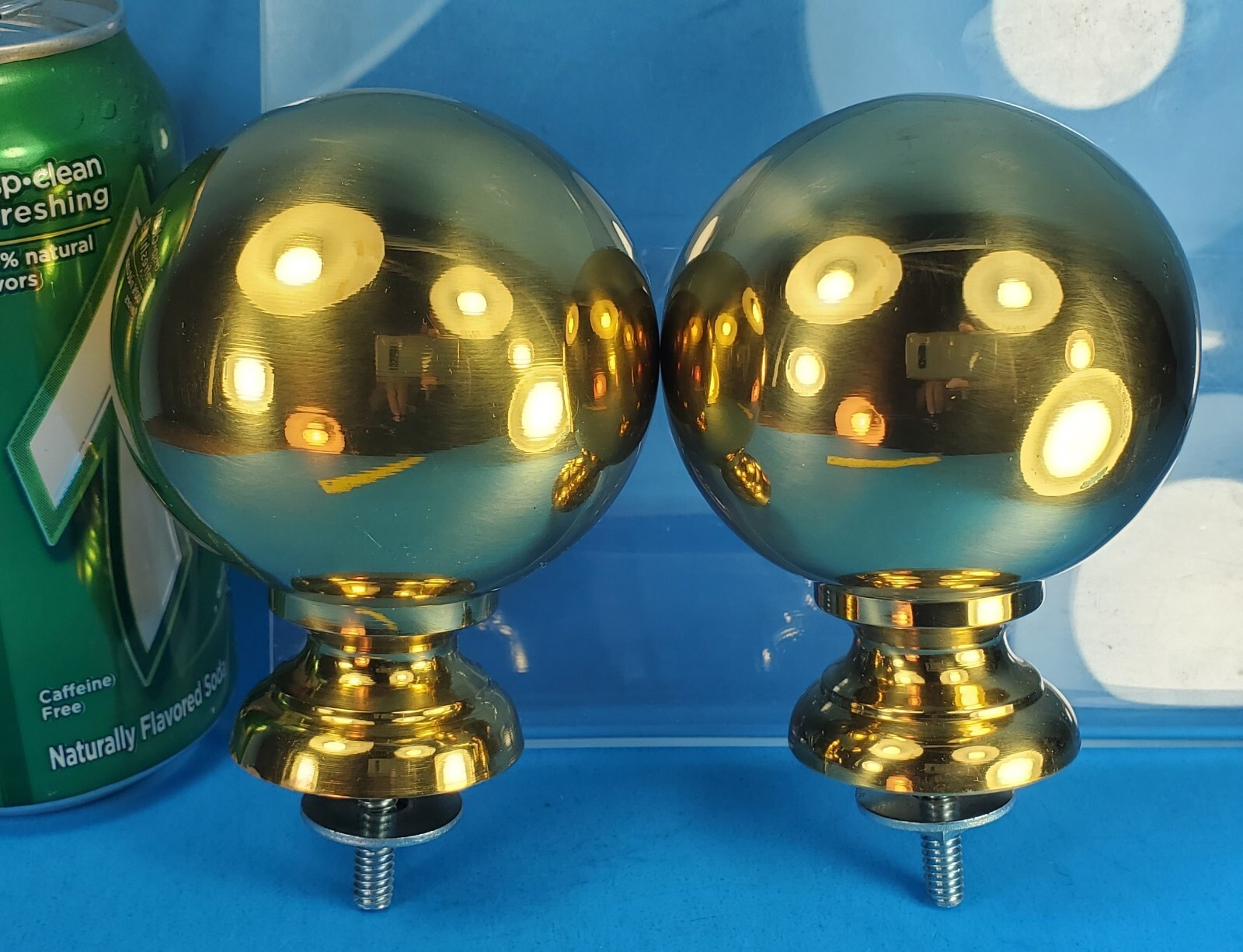 Pair MINT Set Brass Ball Finials 3” Flagpole Fence Bedpost w Mounting