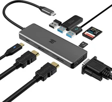 USB C Hub, USB C Adapter, 9 in 1 Triple Display Collage Display Type C Adapter w