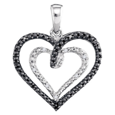 L U DIAMANTEN Silber Schwarz Diamant Herz Anhänger 1/20 ctw