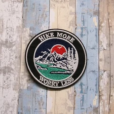 Hike More Worry Less Patch Embroidered Iron-on Applique Nature Badge Mountain
