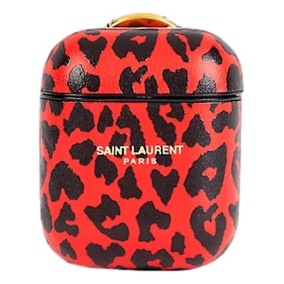 YVES SAINT LAURENT AirPodsケース Saint Laurent Leopard Print Black and Red Leather Airpods Case NEW